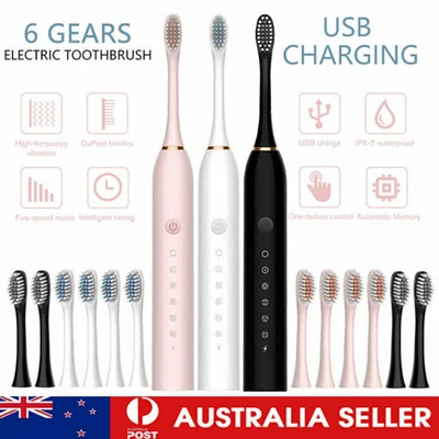 $10.95 • Buy Sonic Electric Toothbrush USB Rechargeable Adult 6 Mode Brushing Teeth + 4 Heads