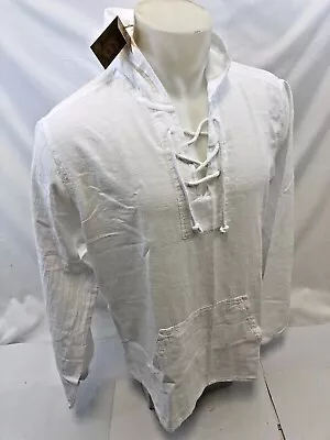 Mens LACE UP 2 POCKET HOODY BLANCO By ENVY WHITE SHIRT BEACH TOP 100% Cotton NWT • $29.95