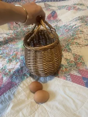 £35 • Buy Vintage Wicker Egg Basket Gathering Shopping Country Style Unique Double Handle