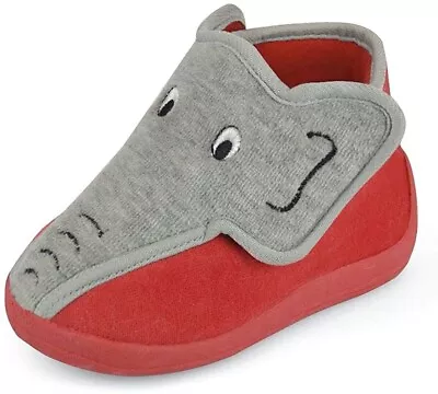 Little Kids Red And Grey Elephant Design Bootie Style Slippers • £9.49