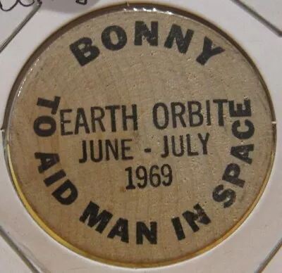 1969 Bonny To Aid Man In Space Monkey Earth Orbit Wooden Nickel - Token • $5.99