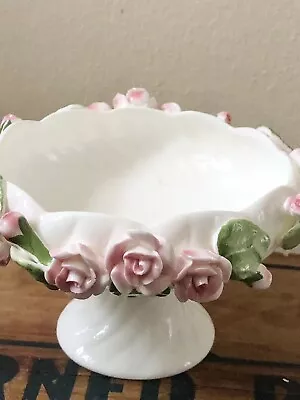 St Michael Marks And Spencer Rose Floral Pedestal Dish Bone China New Boxed • £14