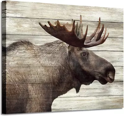 Wildlife Canvas Pictures Wall Art: Majestic Moose Animal Artwork Print In Wood G • $56.99