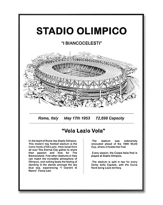 SS Lazio Football Poster Stadio Olimpico Arena Print Lazio Stadium A4  • £5.99