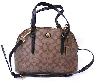 COACH Peyton Signature Brown Saffiano Leather Coated Purse Bag • $45