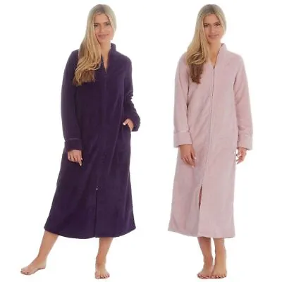 Womens/Ladies Long Length Fleece Zip Robe Housecoat Dressing Gown Size S-XL • £26.95