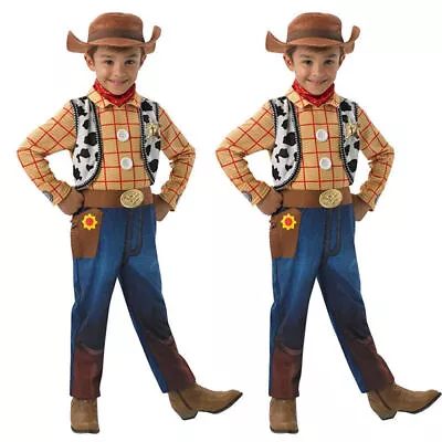 Kids Boys Woody Fancy Dress Up Outfit Cosplay Cowboy Costume Jumpsuit And Hat • £16.43