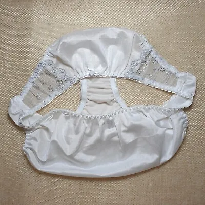 Vintage Silky Nylon Panties Sheer White Bikini Gray Lace Brief Size 8 Hip 42-46  • $35.78