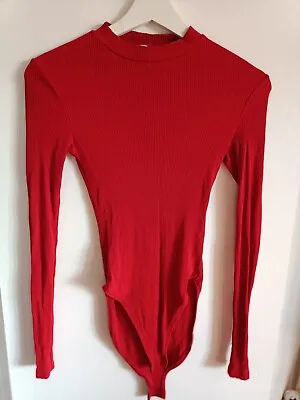 Miss Selfridge Size 6 XS Red Turle Neck Red Bodysuit Top Christmas Ribbed 8 • £3.50