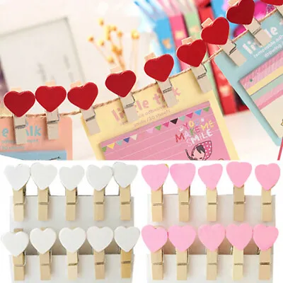 20 Pcs Mini Cute Heart Wooden Pegs Photo Clips Room Wedding Craft Decor FT • £2.92