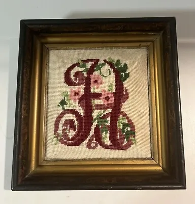 Vintage Needlepoint Picture Of The Initial “A” Framed In An Antique Burl Wood • $19.99