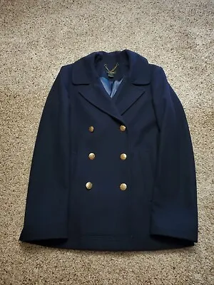 J. Crew Pea Coat Size 4 Womens Blue Double Breasted Wool Blend Gold Buttons  • $44