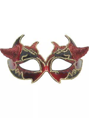 Deluxe Costume Red Black Venetian Carnival Horned Devil Mask • $5.98