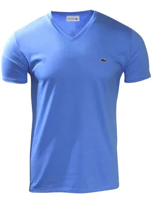 Men's Lacoste Blue Short Sleeve Pima Cotton V-Neck Jersey T-Shirt • $44.95