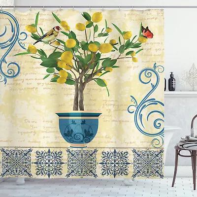 Vintage Shower Curtain Retro Style Lemon Tree Print For Bathroom • $31.99