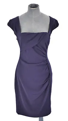 LK Bennett Purple Pencil Dress Rushed Draped Gathered Crepe Elegant Size UK 12 • £44.99
