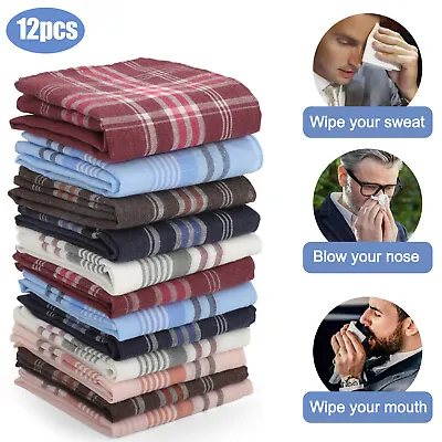 12Pcs Men Handkerchiefs Classic Hankies Cotton Hanky Pocket Square Perfect Gift • $10.48
