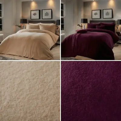 Damson Natasha Faux Fur Teddy Fleece Soft Cosy Polyester Duvet Cover Set • £49.99