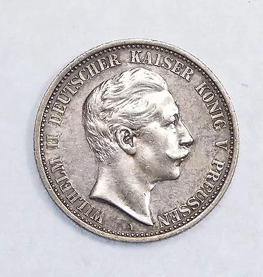 1907 A GERMANY PRUSSIA Wilhelm II Silver 2 Mark ALMOST UNCIRCULATED • $39.50