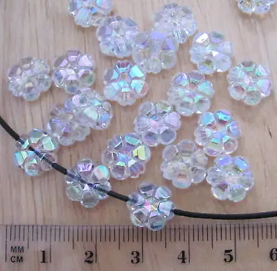 £1.25 • Buy 50 Clear Transparent Flower Daisy 10mm Faceted AB Iridescent Plastic Beads Flat