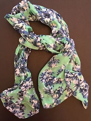 J.CREW Womans Lightweight Scarf/Shawl (18”x76”) Blue/Green/White Floral • $16