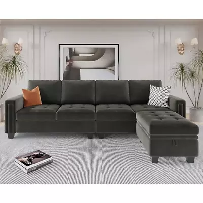 Sofa Velvet Reversible Sectional  Couch L Shaped Sofa Couch Convertible  • $1585.93