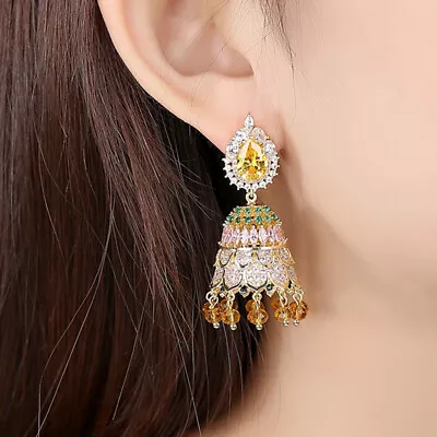 Indian Jhumka Bollywood Bell Drop Dangle Tassel Earrings Gypsy Crystal Jhumki • $28.19