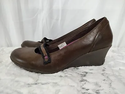 Merrell Petunia Brown Leather Wedge Mary Janes Shoes Women's 9.5 • $15