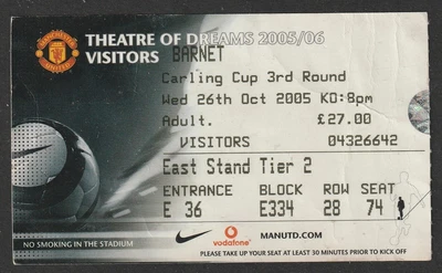 £1.99 • Buy 26/10/2005 Ticket: Manchester United V Barnet League Cup