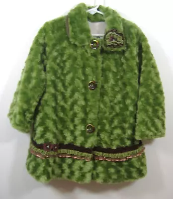 Corky & Company Girls Coat Size 4T Green Swirly Faux Fur Fleece Lined • $27.56