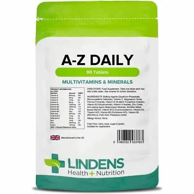 Multi Vitamins And Minerals For Men & Women 90 Tablets A-Z One A Day Lindens • £6.98