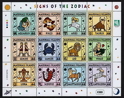 Marshall Islands Scott # 958 Mini Sheet Of 12 Signs Of The Zodiac Year 2010 • $6.50