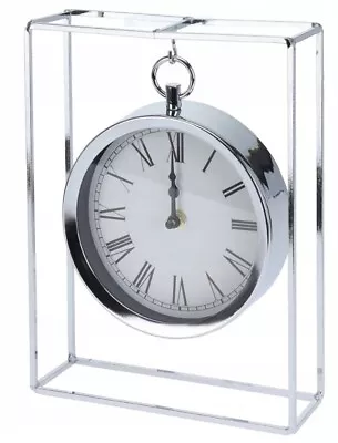 Modern Silver Mantlepiece Clock 25cm Tall Hanging Clock Office Desk Clock • £18.99