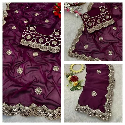 Women Kasturi Silk Georgette Saree Wedding Designer Indian Pakistani Sari • $45.07