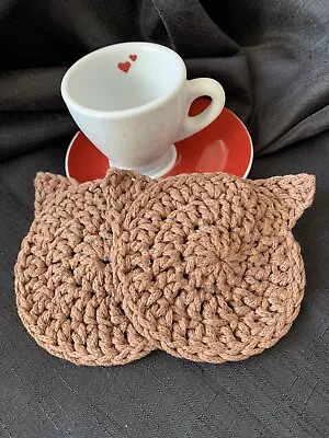 Brown Cat Vintage Hand Crochet Lace  Coaster Doilies Handmade  100% Cotton • £2.19