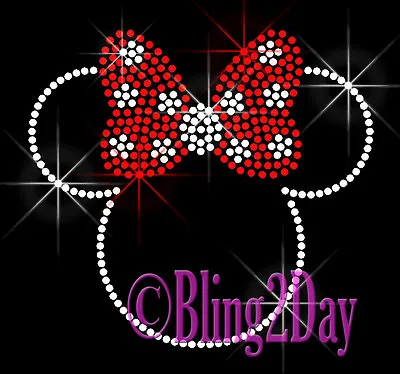 Minnie Mouse Polka Dot Bows 5.5  X 5  Rhinestone Iron On Transfer Hot Fix Bling  • $5.49