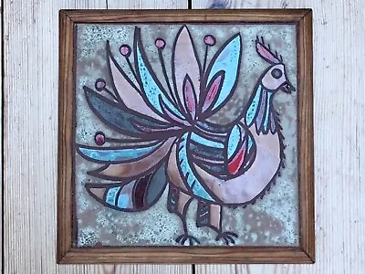 Vallauris Art Pottery Bird Tile 1960s 1970s MId Century Modern Wood Trivet • £36