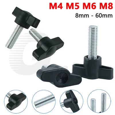 M4 M5 M6 M8 Clamping Thumb Screw Tee Wing Knob Head Hand Grip Bolt Plastic Black • £2.34