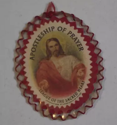 Vtg Wrapped Edge Scapular Badge Apostleship Of Prayer Sacred Heart Of Jesus • $5