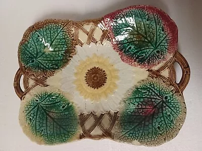 Antique Wedgwood Majolica Platter Sunflower Green Leaves Embossed Rectangle 10x8 • $150