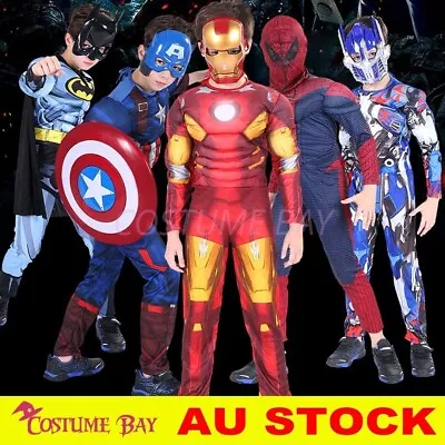 Kids Boys Superhero Muscle Costume Batman Spiderman Superman Halloween Book Week • $19.95