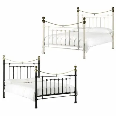 Metal Bed Victoria High Foot End Black Or Stone White 2 Size 4 Mattress Options • £299.99