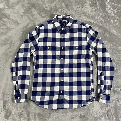 J Crew Flannel Shirt Mens Small Blue Buffalo Check Long Sleeve Cotton • $18.88