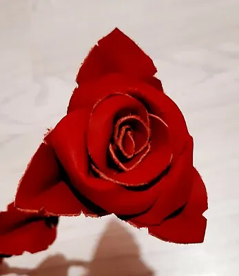 Red Leather Rose Flower 3rd Third Wedding Anniversary Gift Handmade Valentines • £24.95