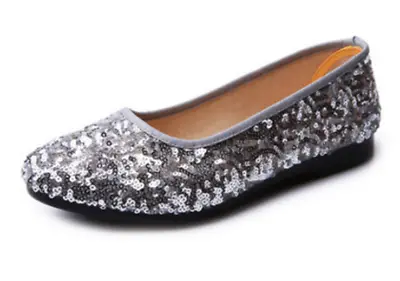 Women's Sequins Shiny Flats Round Toes Slip On Glitter Loafers Walking Shoes Sz • $10.04