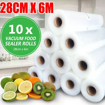 10 Rolls Vacuum Food Sealer Saver Bag Seal Storage Commercial Heat Grade 6MX28cm • $35.90