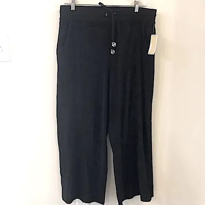 Michael Kors Velour Black Lounge Pants Wide Elastic Drawstring Waist XL • $28