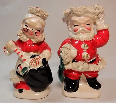 G Vtg Santa & Mrs. Claus Christmas Salt & Pepper Shakers Spaghetti Trim Napco • $19.95