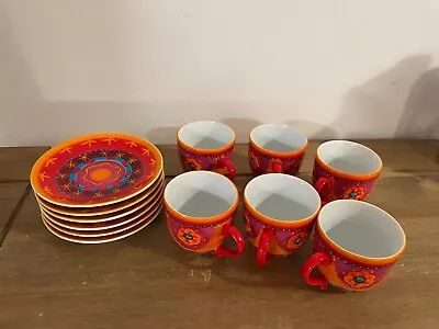 Maisons Du Monde Colourful Espresso Coffee Set 6 Cups And Saucers • £15