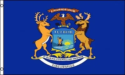 State Of Michigan Flag 3x5 Ft MI Coat Of Arms Motto Seal Detroit Lansing Banner • $10.89